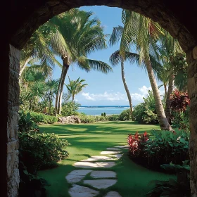 Tranquil Garden Path with Ocean View