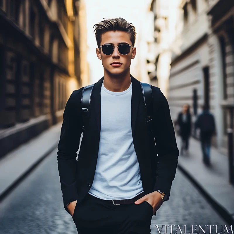 Fashionable Urban Male Model in City AI Image