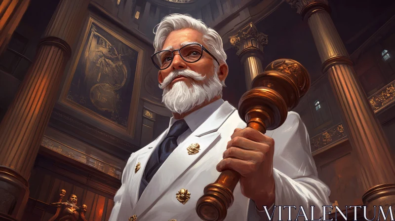 Regal Man Holding Gavel in Grand Courtroom AI Image