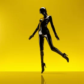 Sleek Black Fashion Figure on Yellow