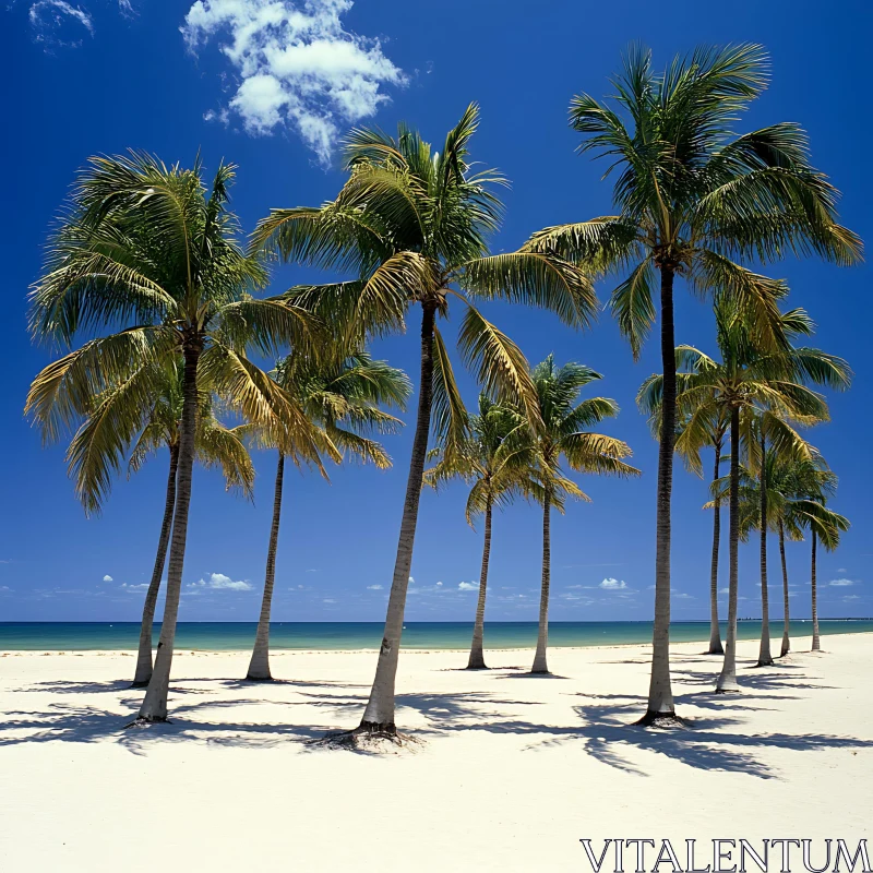 Serene Beach Scene with Palm Trees AI Image