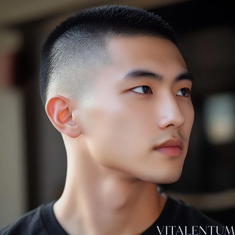 Focused Young Man's Side Profile Portrait AI Image