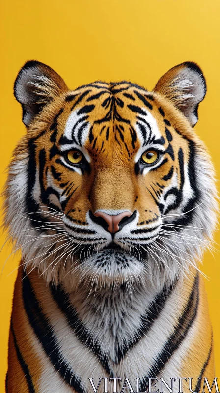 Tiger Portrait Against Yellow Background AI Image