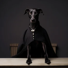 Stylish Canine in Black Cape