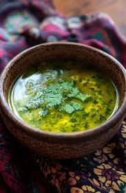 Herb-Infused Soup with Artisan Fabric