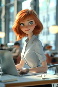 Animated Character at Laptop in Office