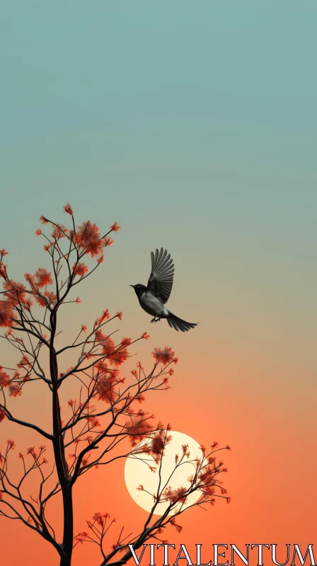 AI ART Serene Bird Flight at Sunset