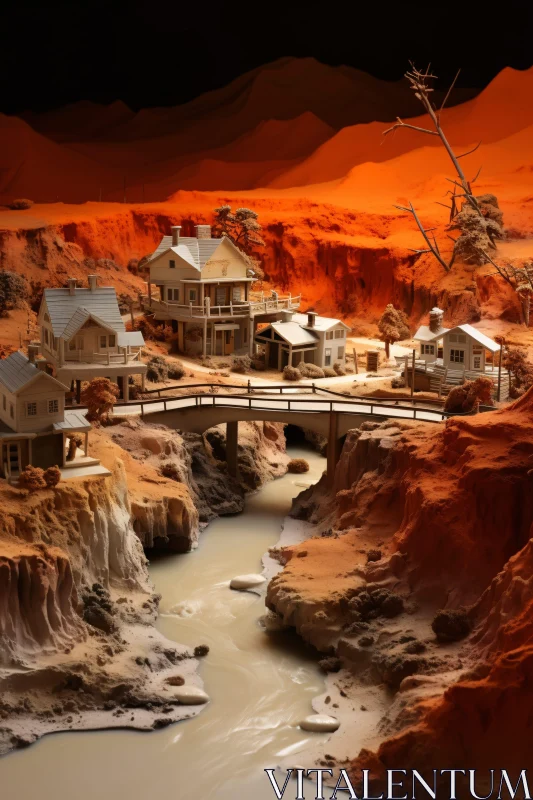 AI ART Model Village in a Canyon Landscape