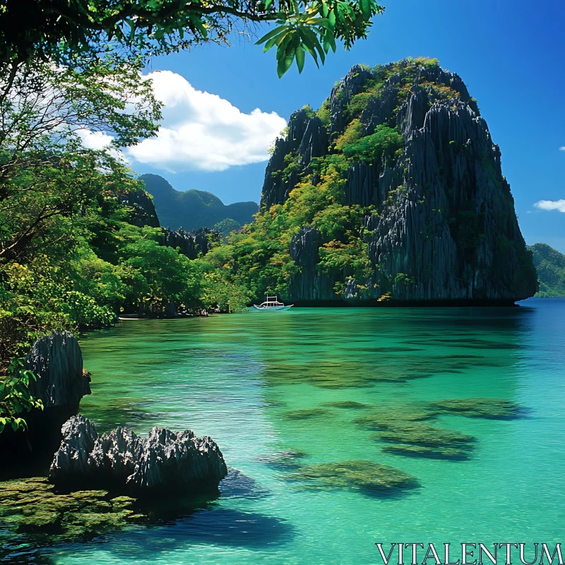 Paradise Island with Turquoise Waters and Rocky Cliffs AI Image