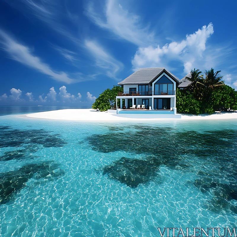 AI ART Tropical Island Paradise with Luxury Beach House