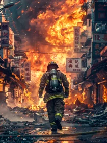 Brave Firefighter in Urban Inferno