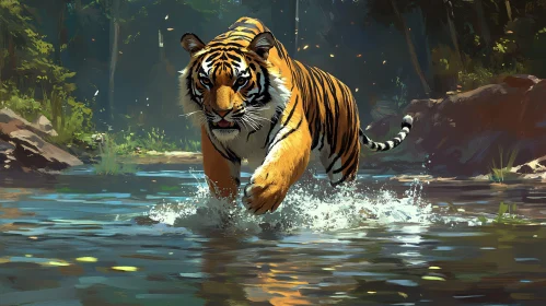 Tiger in Forest Stream