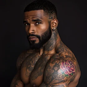 Tattooed Man with Rose Tattoo on Shoulder