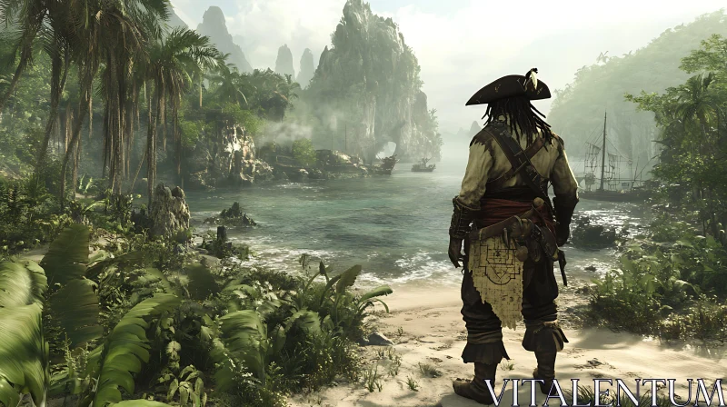 Tropical Island Adventure with Pirate AI Image