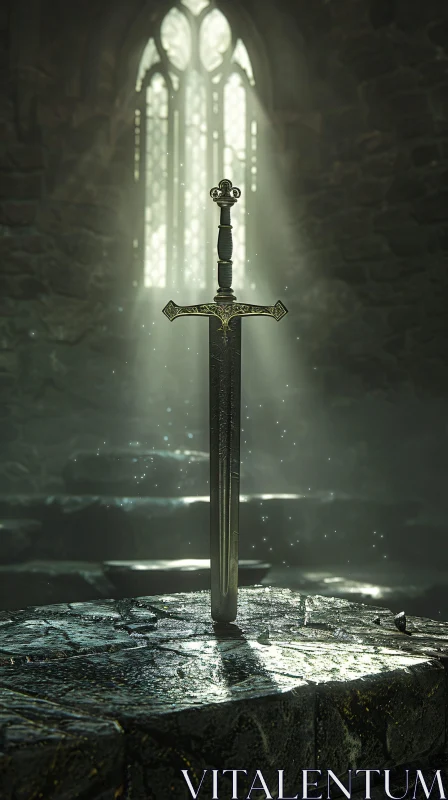 AI ART Legendary Sword Illuminated by Gothic Window