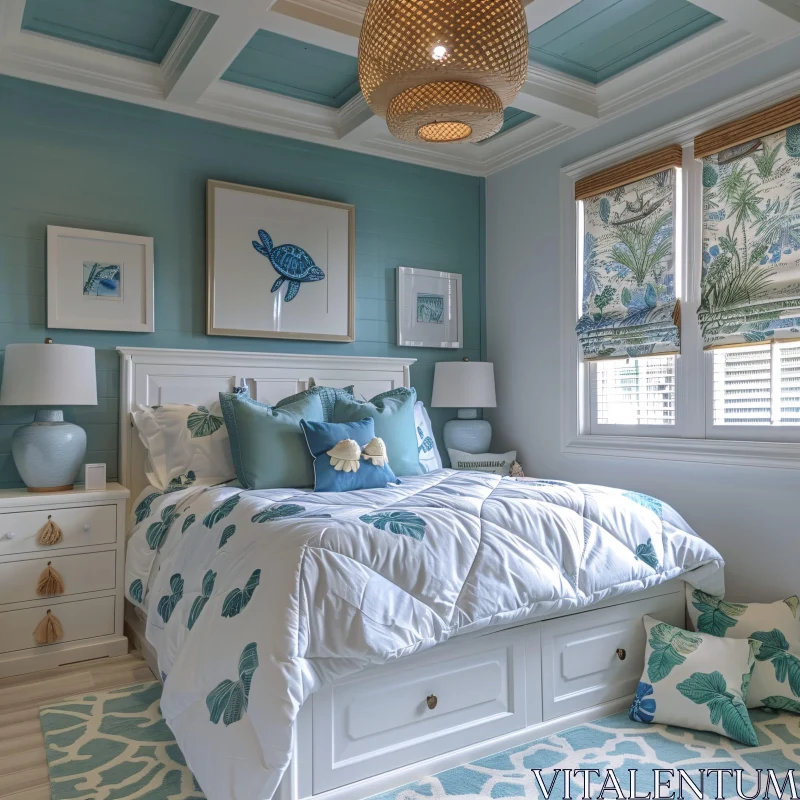 AI ART Aqua Coastal Bedroom Design