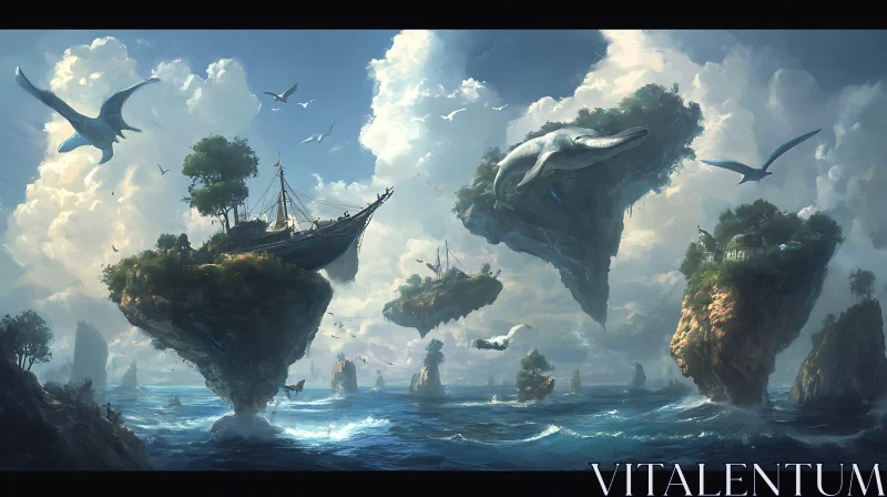 Floating Islands and Marine Life Surrealism AI Image