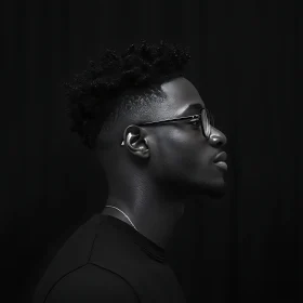 Side Profile of Man Wearing Glasses Against Dark Background