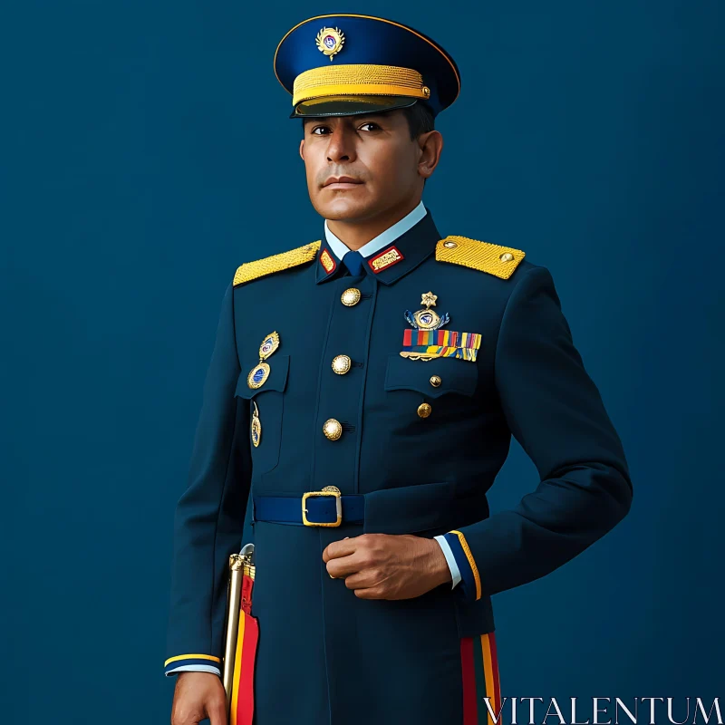 Military Officer in Decorated Uniform AI Image