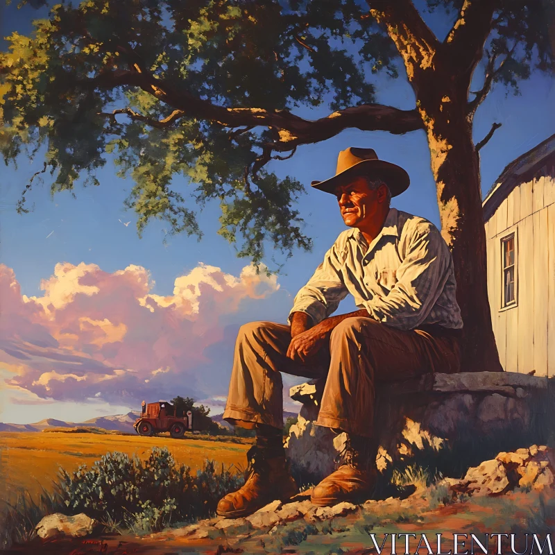 AI ART Pensive Farmer at Sunset