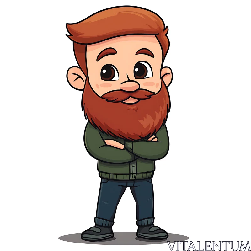 Illustrated Cartoon Man with Red Beard AI Image