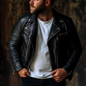 Men's Fashion: Leather Jacket and T-Shirt