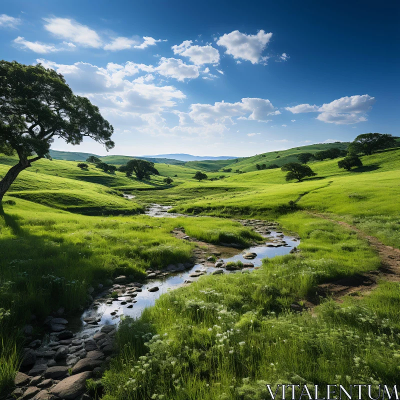 AI ART Tranquil Nature Scene with Hills and River