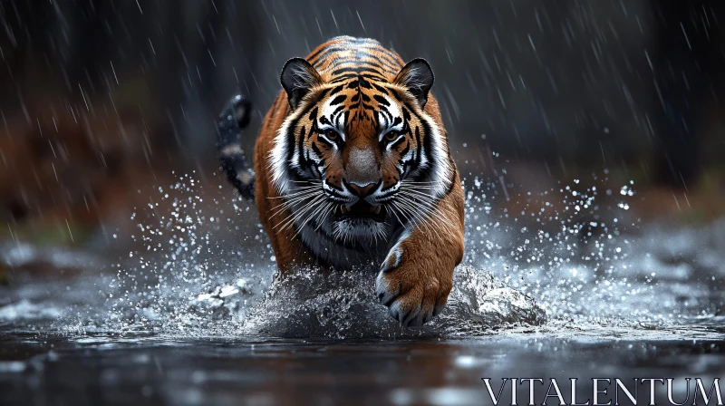 AI ART Majestic Tiger Charging in Rain