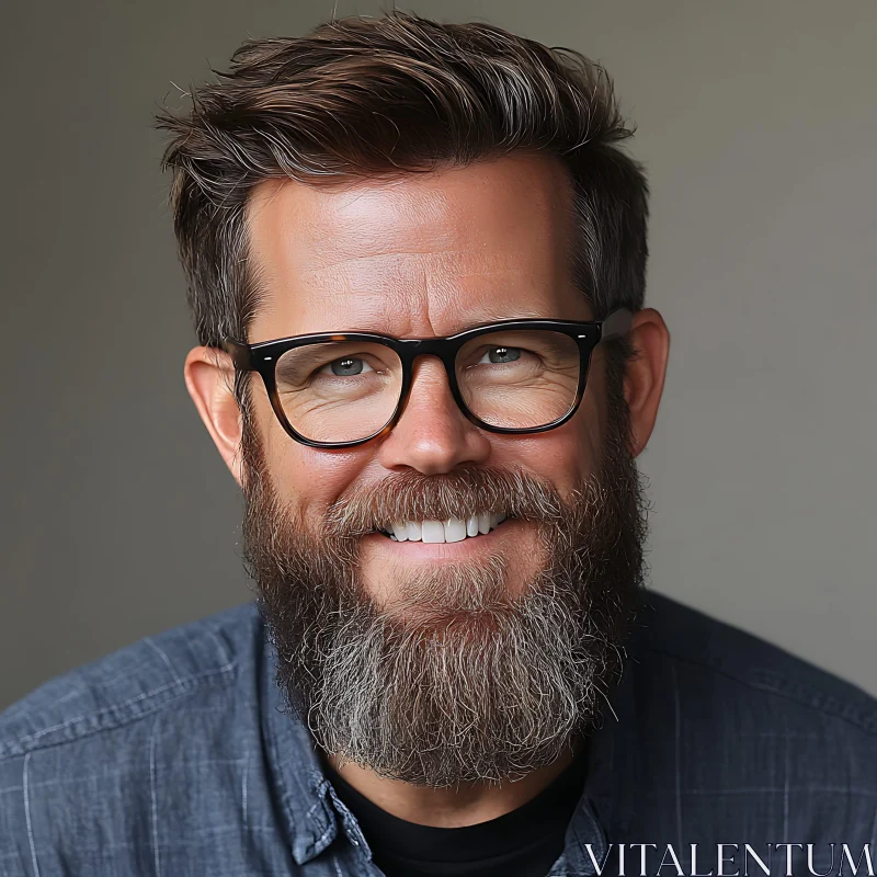 Smiling Man with Beard and Glasses AI Image