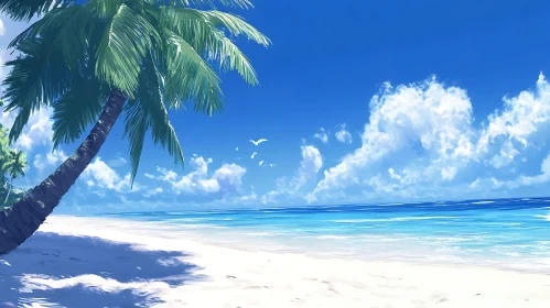 Peaceful Beach Scene with Palm Tree