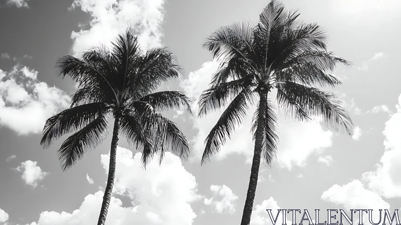 Black and White Palm Trees with Clouds AI Image