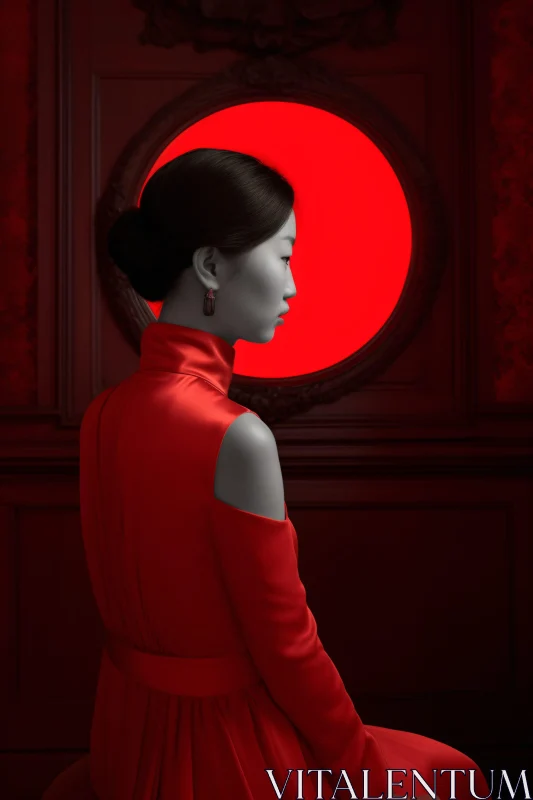 Monochrome Woman with Vivid Red Background AI Image