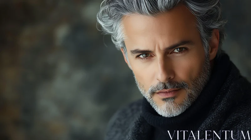 Distinguished Grey-haired Man in Turtleneck AI Image