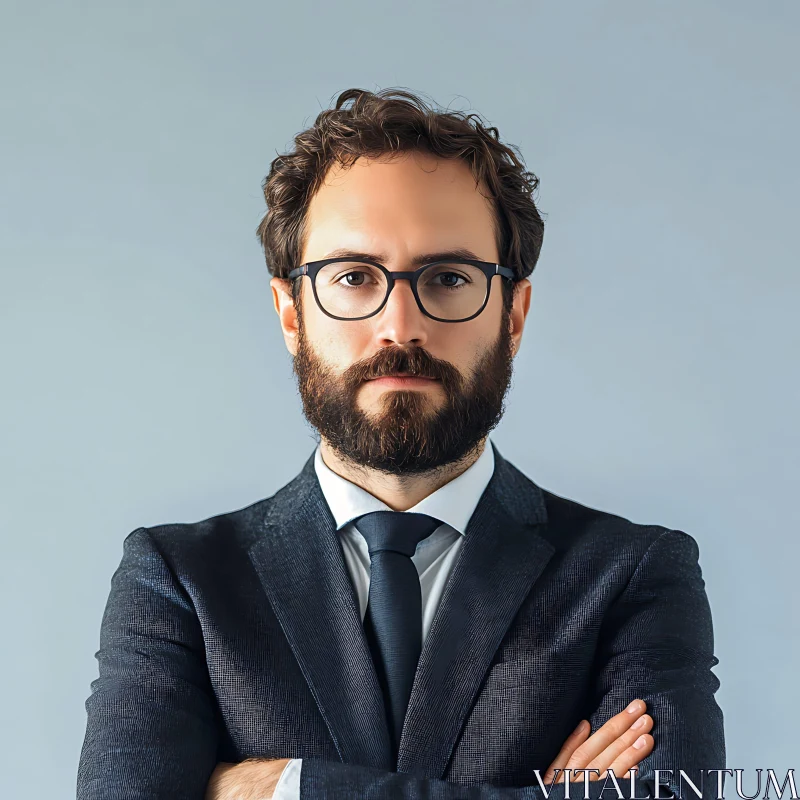 Professional Man Portrait in Suit and Glasses AI Image