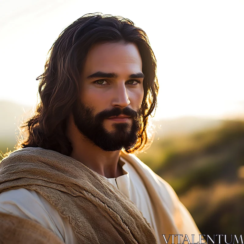 Bearded Man in Sunlight Outdoor Setting AI Image