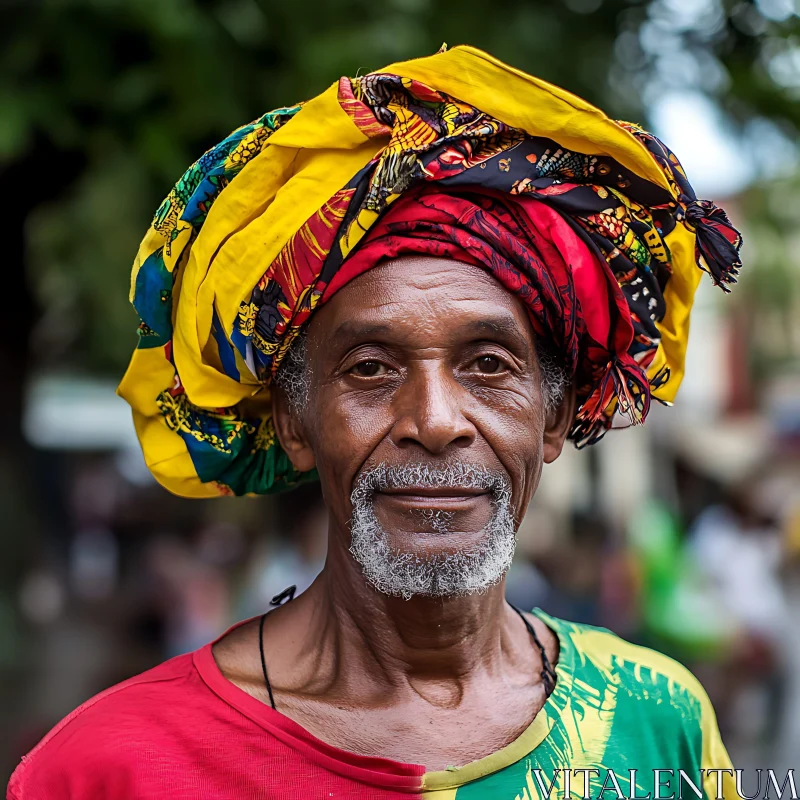 Colorful Headscarf and Grey Beard Portrait AI Image