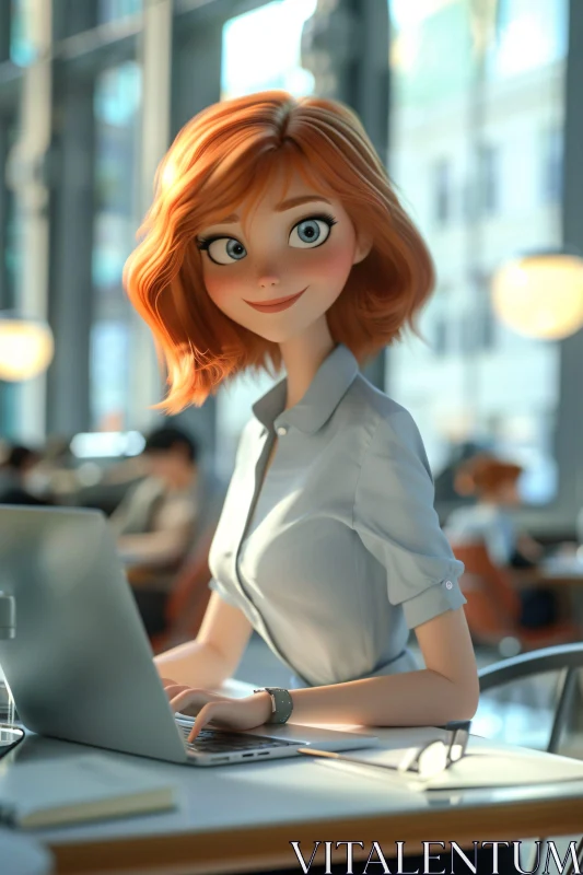 AI ART Animated Character at Laptop in Office