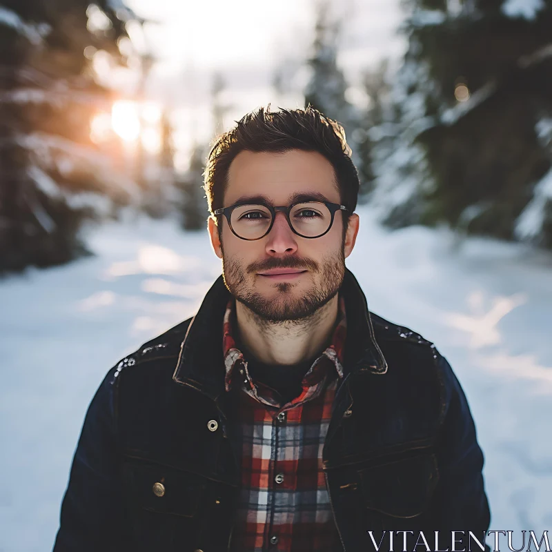 Outdoor Winter Portrait of a Man AI Image