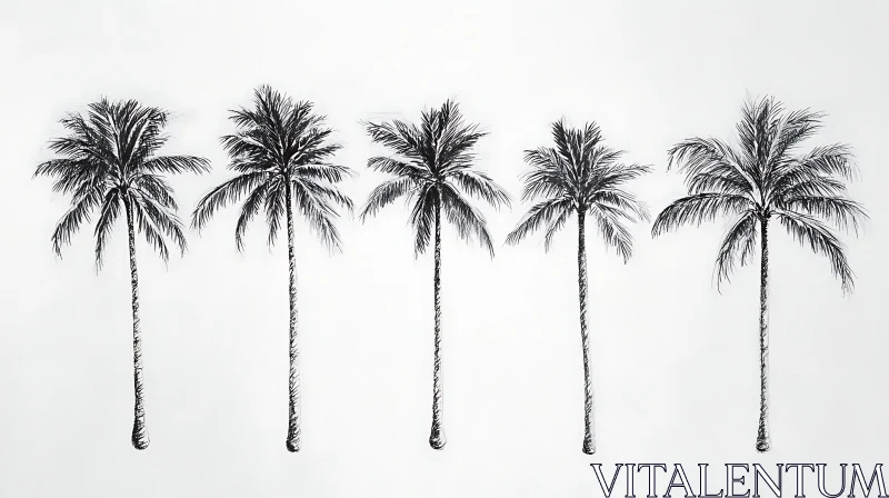 Elegant Palm Trees in Black and White Sketch AI Image