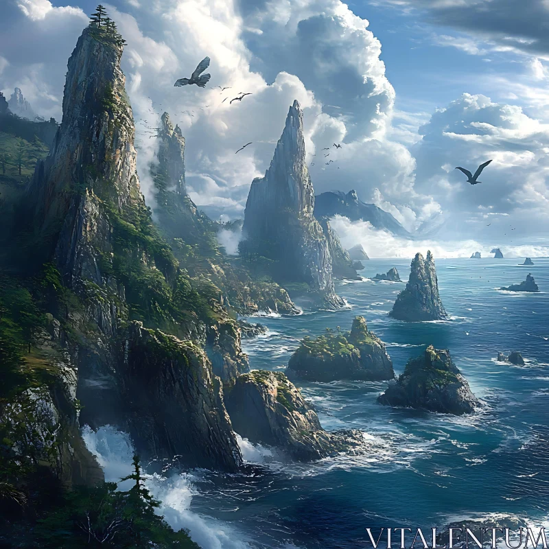 Impressive Cliffs and Serene Coastal Scene AI Image