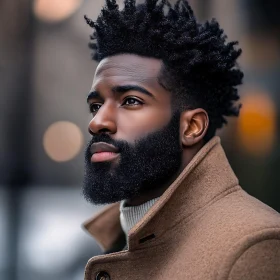 Bearded Man Close-Up with Textured Curly Hair