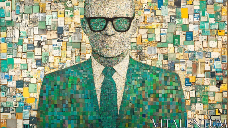 Abstract Mosaic Man with Glasses AI Image