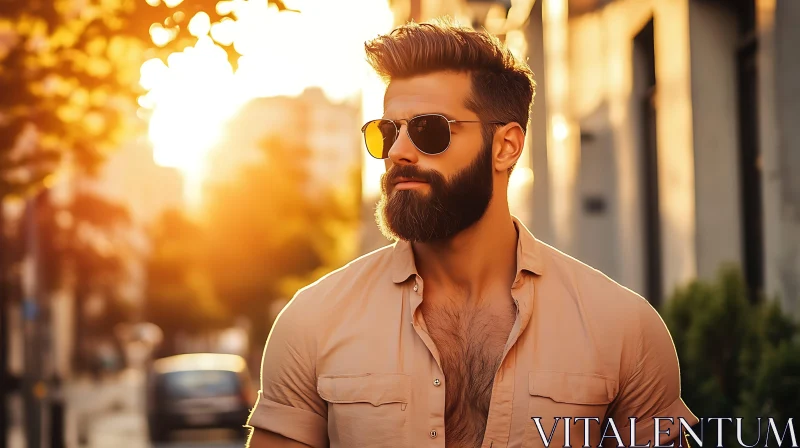 Chic Man with Sunglasses at Sunset AI Image