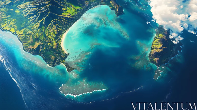 Aerial View of Island Coasts and Oceans AI Image