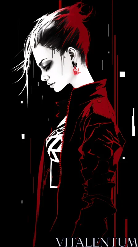 Bold Abstract Female Portrait in Red and Black AI Image