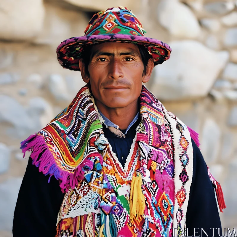 Man in Colorful Peruvian Attire AI Image