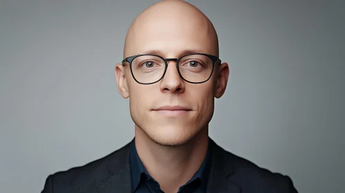 Portrait of Bald Man in Glasses