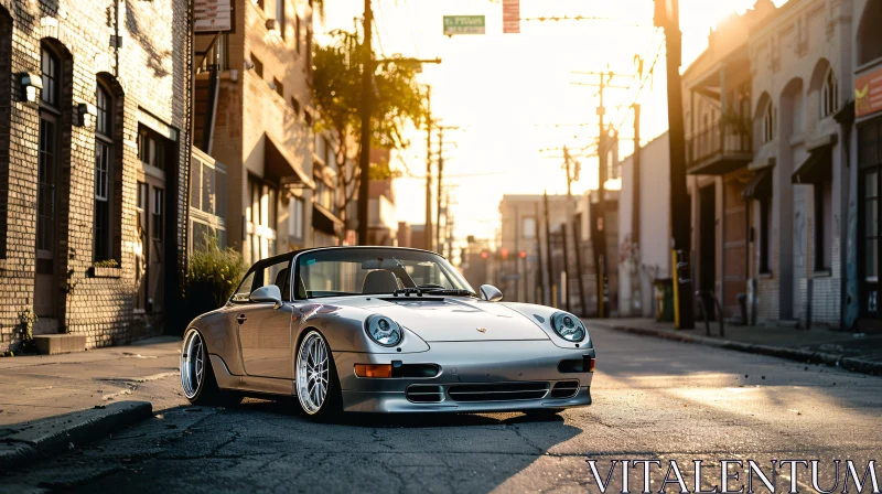 AI ART Vintage Sports Car on Sunlit City Street