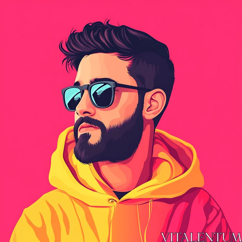 Pop Art Man with Beard and Sunglasses AI Image