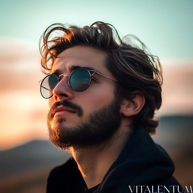 Bearded Man with Sunglasses During Sunset AI Image